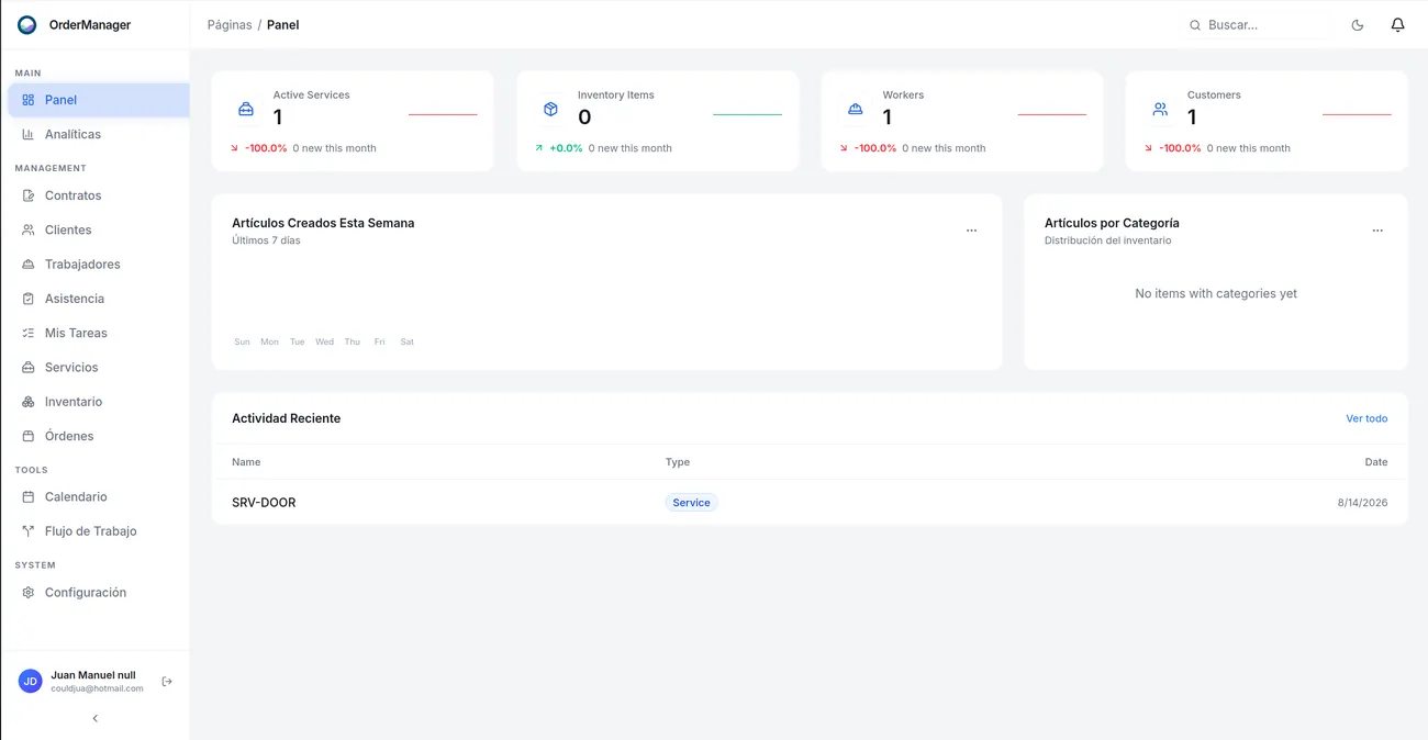 Order Manager home screen — a product of Infinity Bytes IT
